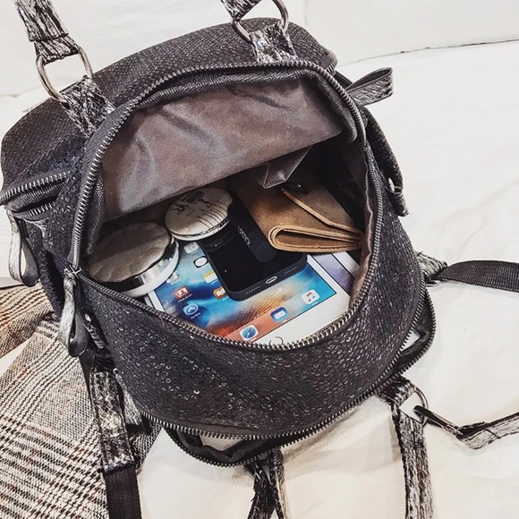 Sequin Mini Backpack Rucksack Purse - Picture 6 of 8